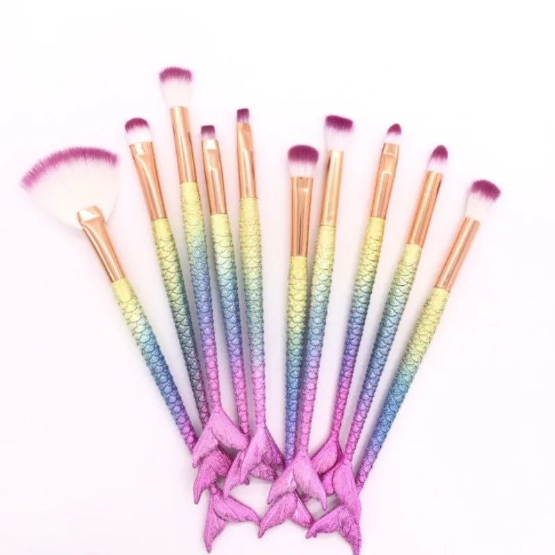 10 PCs Mermaid Makeup Brushes Kit Professional Set