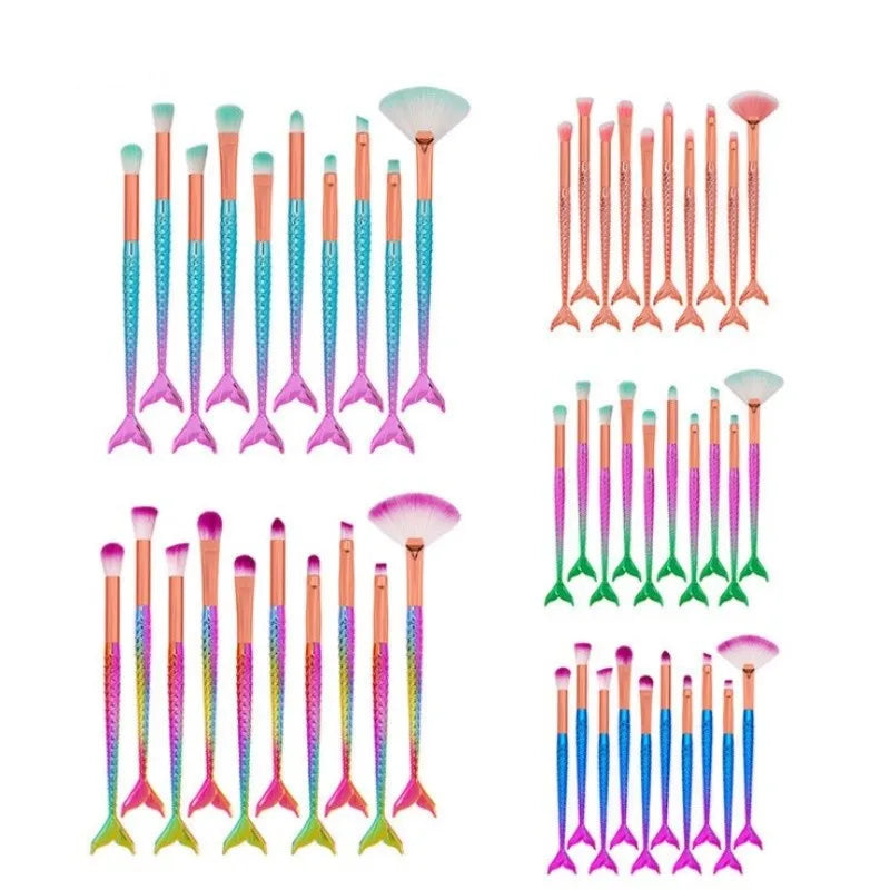 10 PCs Mermaid Makeup Brushes Kit Professional Set