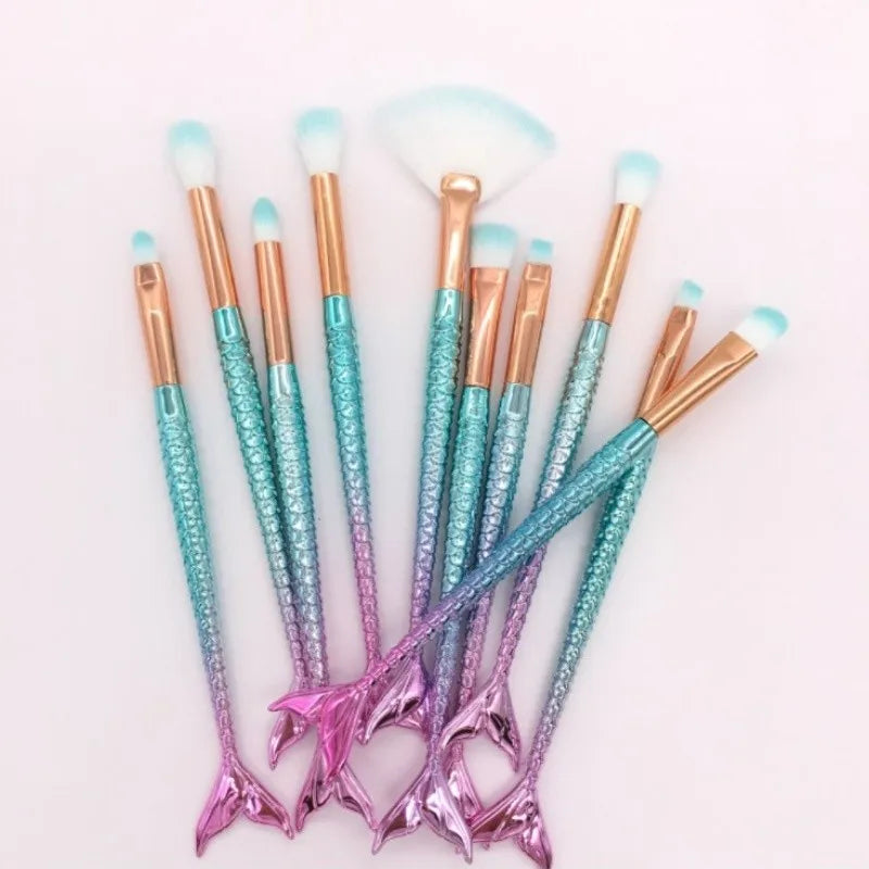 10 PCs Mermaid Makeup Brushes Kit Professional Set